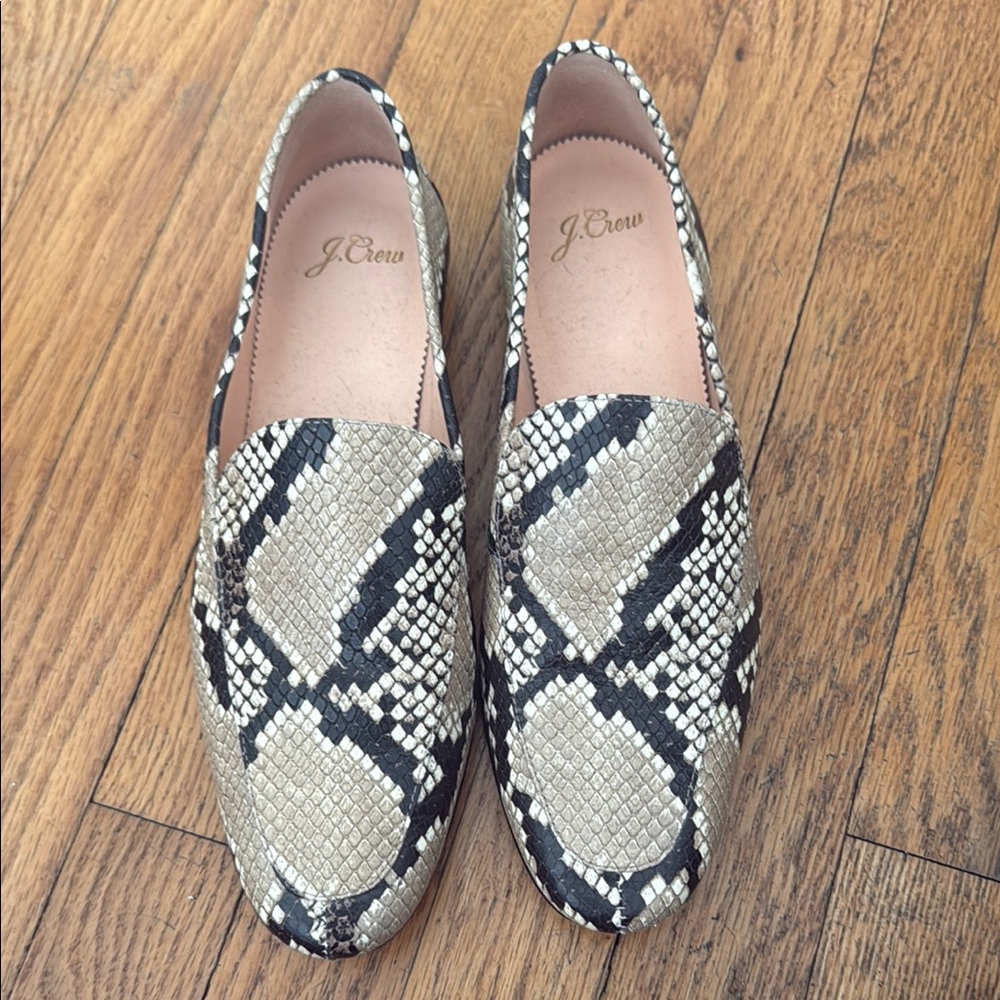 J. Crew Women's Snake Pattern Loafers - Black and Cream